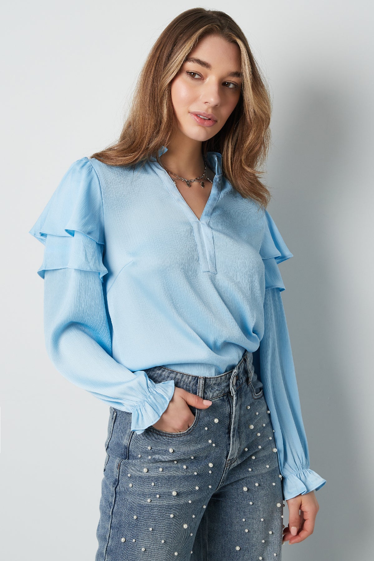 Sophie Volantbluse in Hellblau – getragen (4)