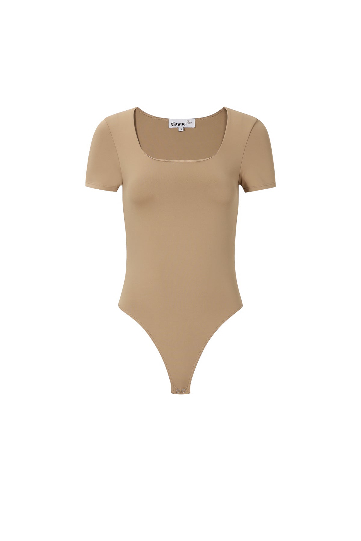 Kira T-Shirt-Body – Eckiger Ausschnitt in Hellbraun – Produktansicht