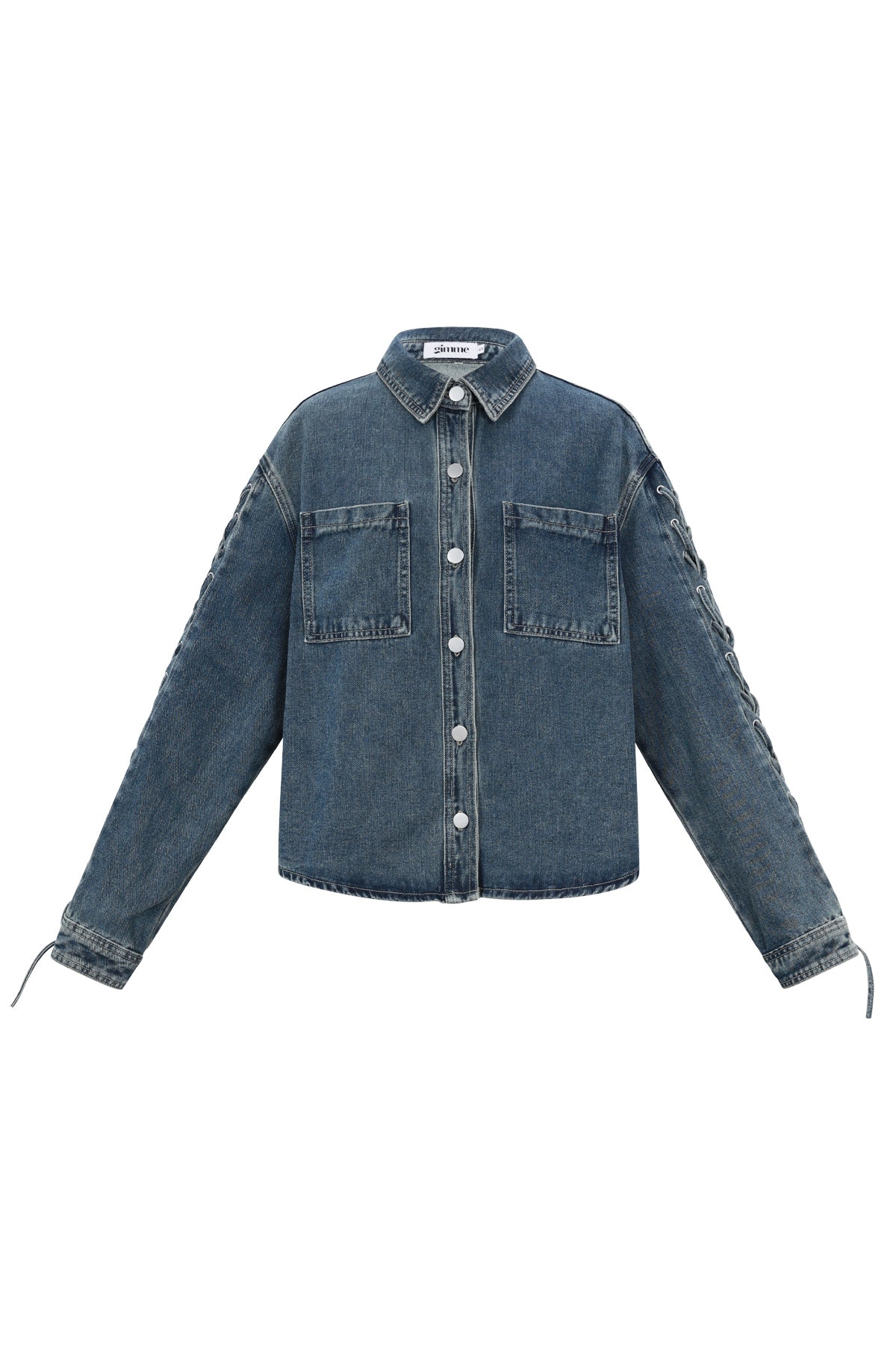 Jana Jeansjacke – Schnürung in Blau – Produktansicht