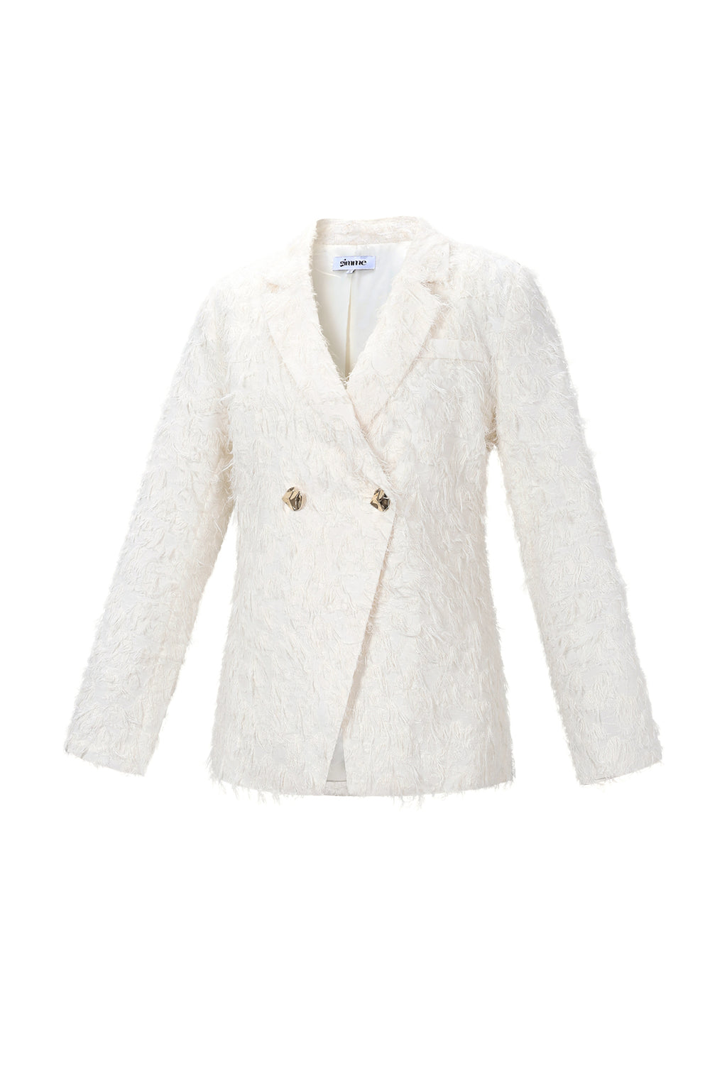 Leonie Blazer – Fransenstruktur in Creme – getragen