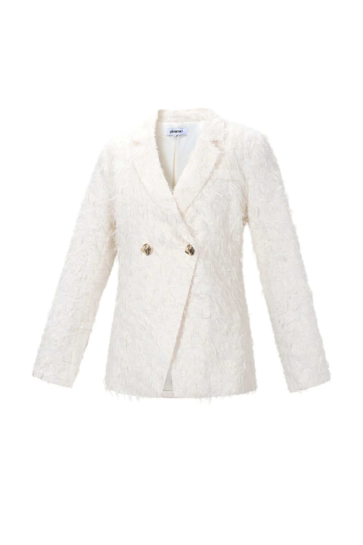 Leonie Blazer – Fransenstruktur in Creme – getragen
