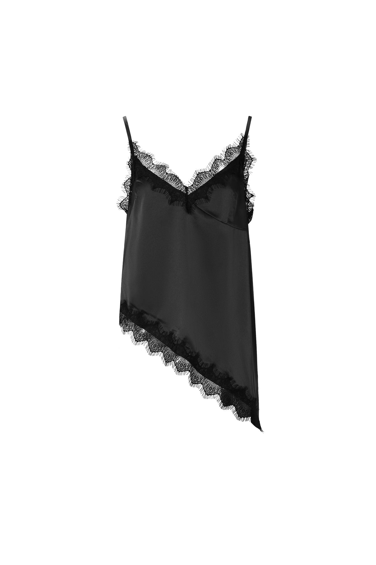 Selina Spitzentop – Asymmetrisch in Schwarz – Produktansicht
