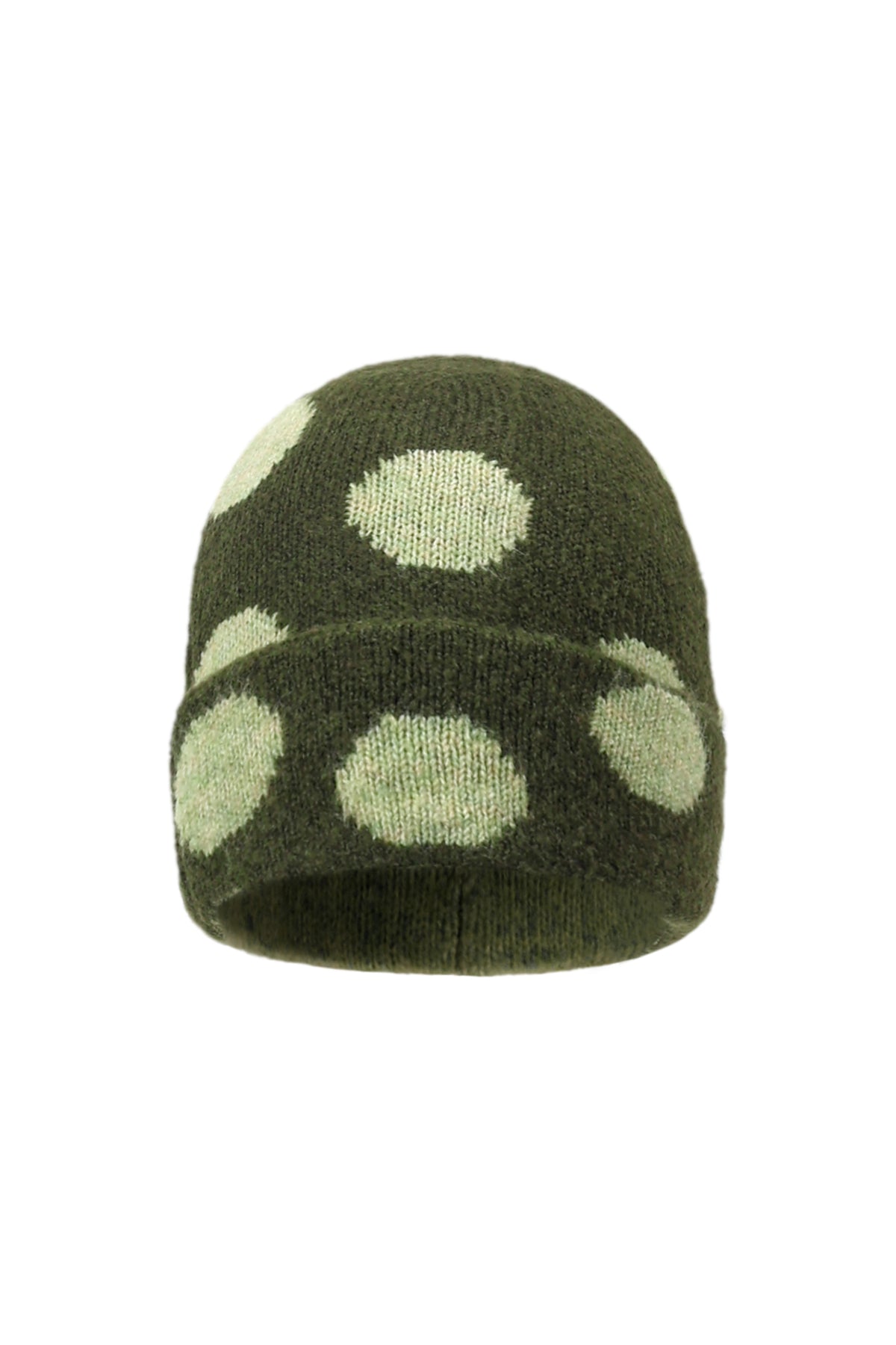 Lara Beanie – Punkte in Grün – Produktansicht (4)