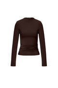 Enya Longsleeve – Raffung in Dunkelbraun – Produktansicht (2)