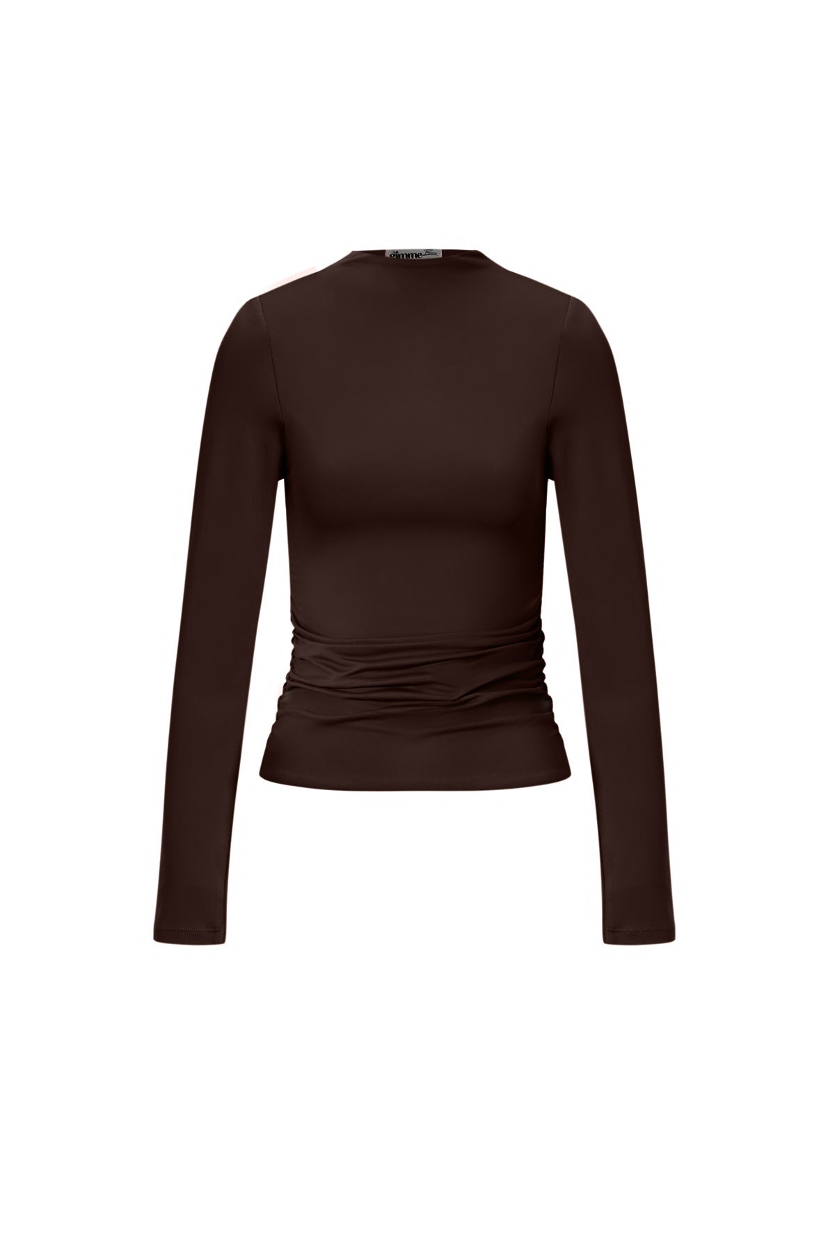 Enya Longsleeve – Raffung in Dunkelbraun – Produktansicht (2)