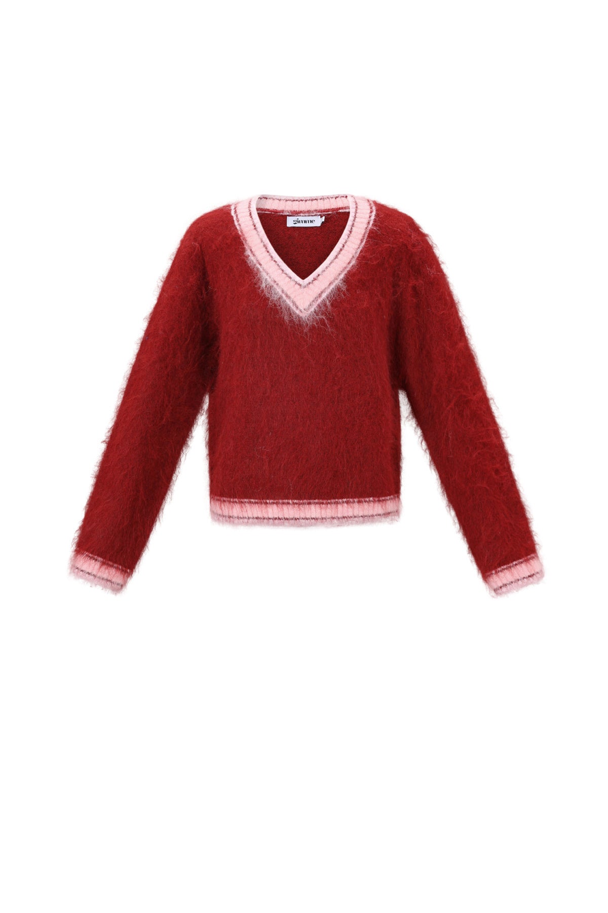 Anni V-Pullover – Kontrast in Weinrot – Produktansicht (3)