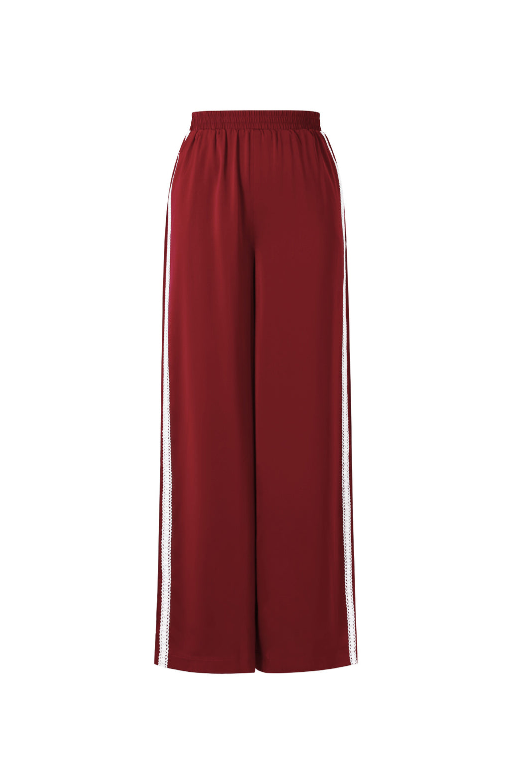 Frieda Satinhose – Streifen in Weinrot – Produktansicht