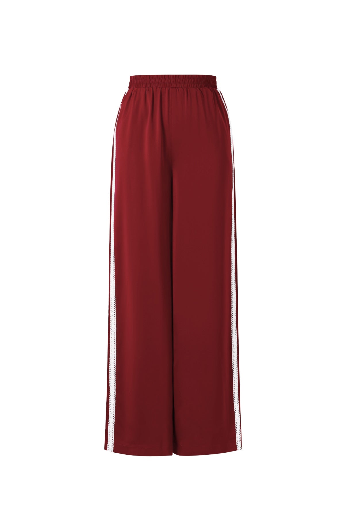 Frieda Satinhose – Streifen in Weinrot – Produktansicht