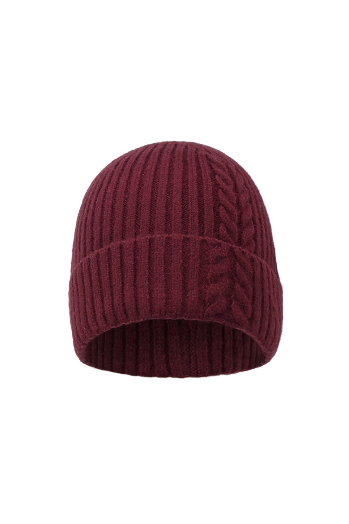 Nala Beanie – Zopfmuster in Lila – Produktansicht (4)