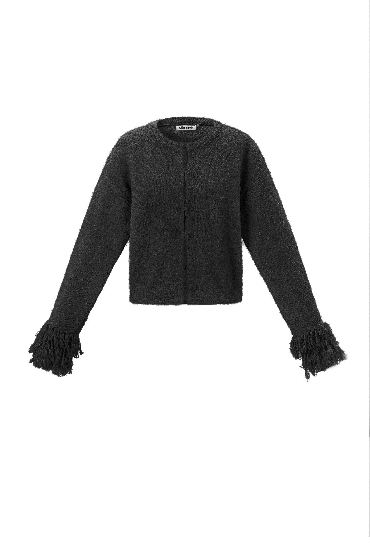 Emilia Strickjacke – Fransen in Schwarz – Produktansicht (3)