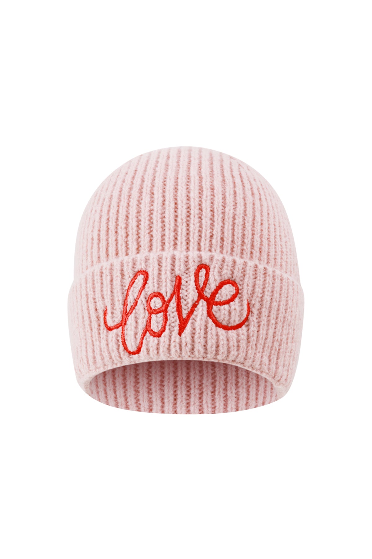 Liana Beanie – Love-Stickerei in Rosa – Produktansicht (2)