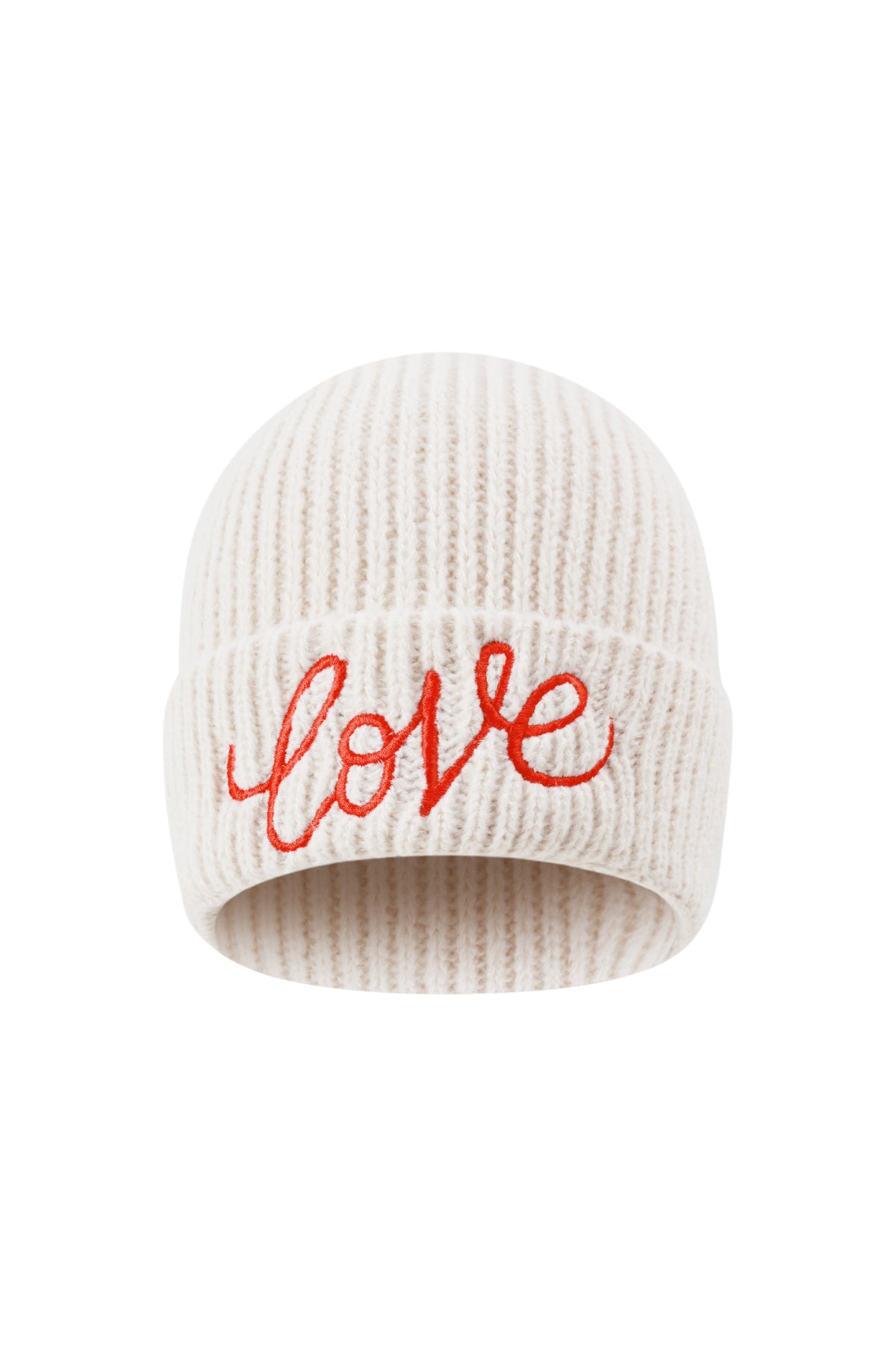 Liana Beanie – Love-Stickerei in Creme – Produktansicht (3)