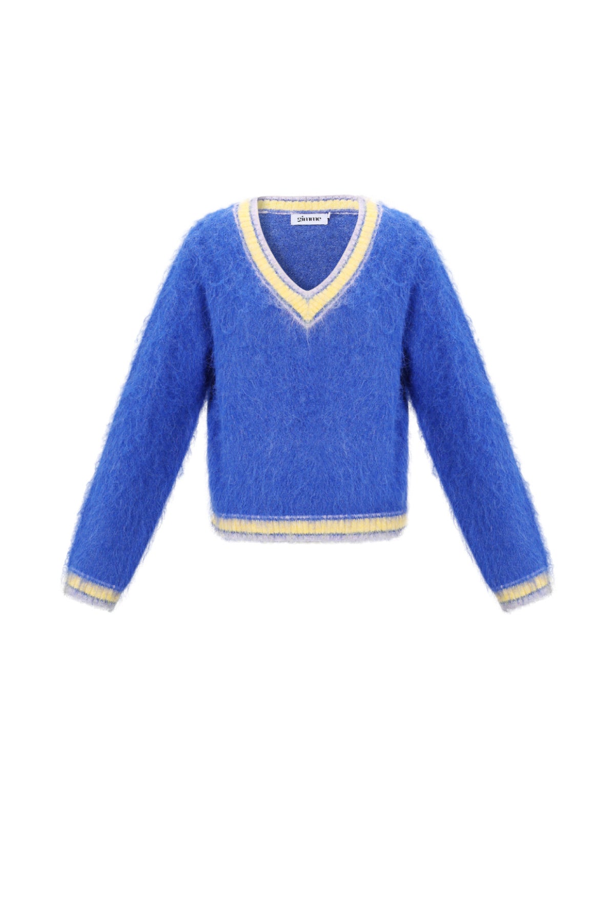 Anni V-Pullover – Kontrast in Blau – Produktansicht
