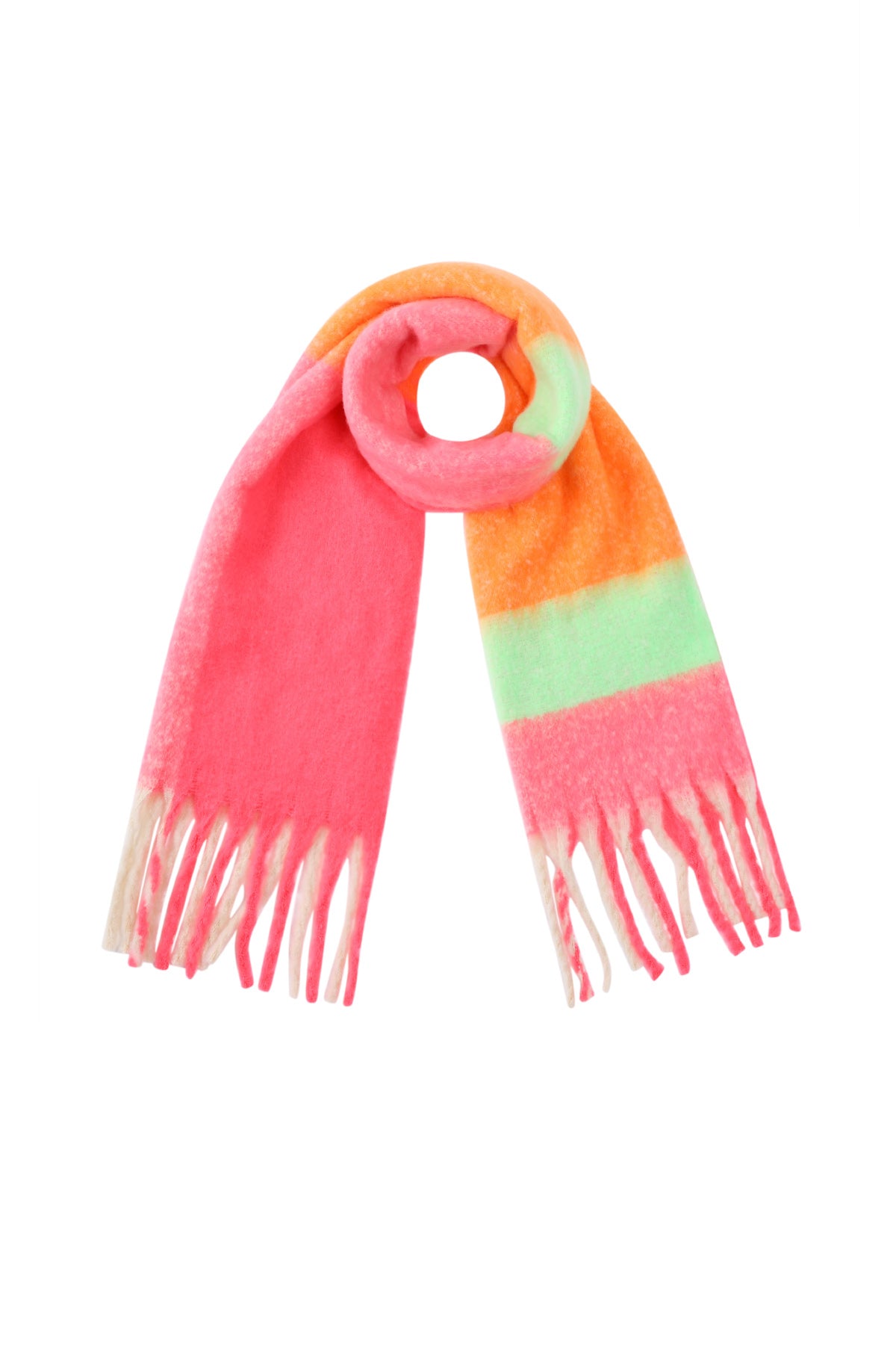 Mareike Flauschschal – Farbblock in Melonenrot – Produktansicht (5)